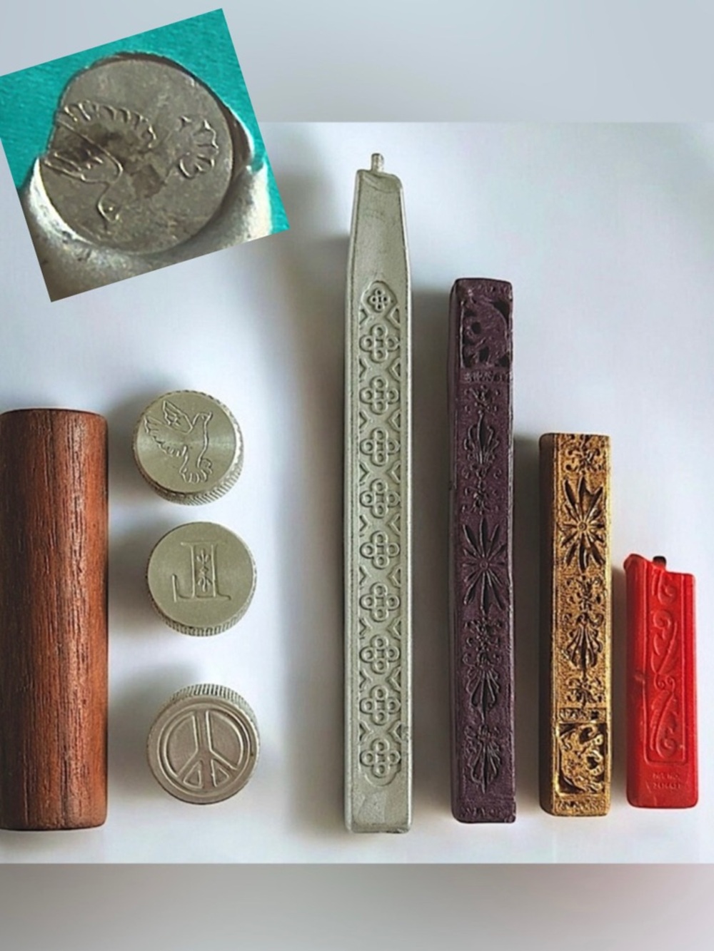 1970s Hallmark Wax Seal Set Peace Sign Dove Letter L